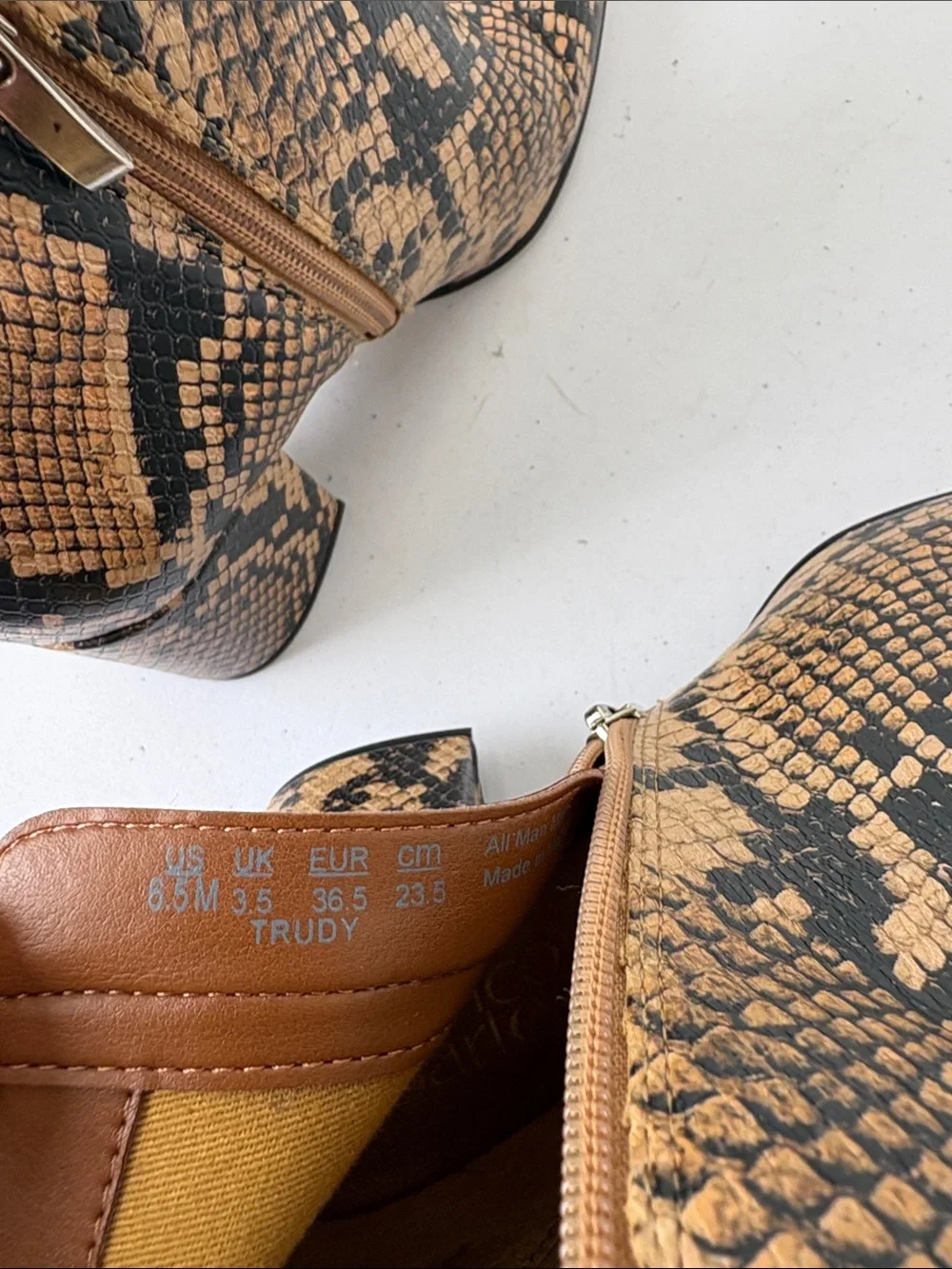 🫐 Franco Sarto Trudy Snake-Print Ankle Boots - Tan/Black vegan